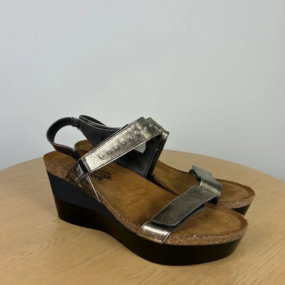 Naot Prodigy Wedge Sandals Women's EU 42 US 11 Leather Gold Rhinestone Platform